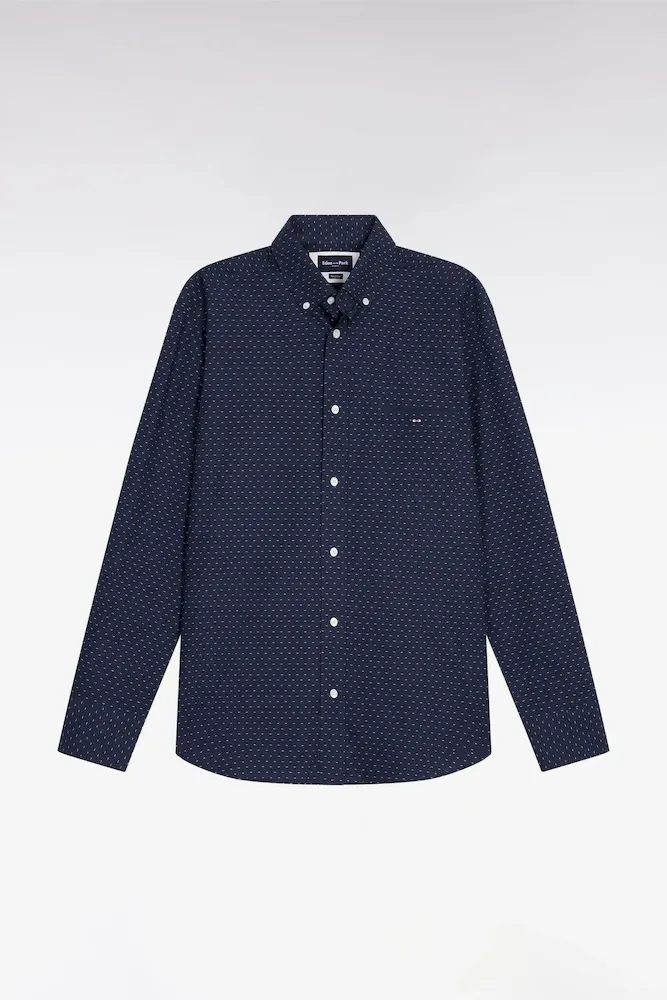 Chemise En Coton à Micro-motifs Nœuds Papillon Marine Coupe Droite