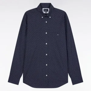Alternative view of Chemise en coton marine à micro-motifs nœuds papillon coupe droite
