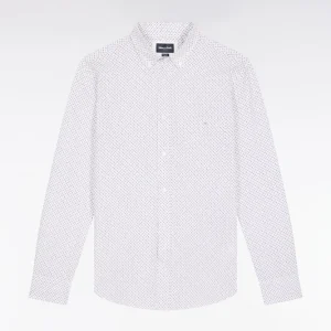 Alternative view of Chemise en coton blanc à micro-motifs nœuds papillon coupe droite