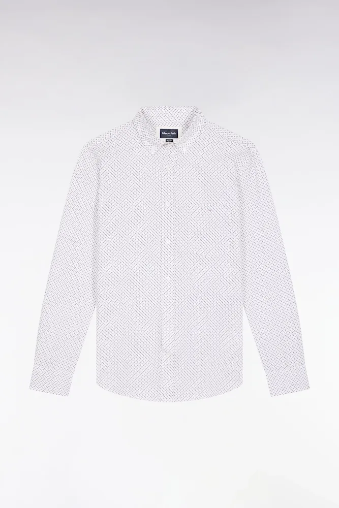 Chemise En Coton Blanc à Micro-motifs Nœuds Papillon Coupe Droite