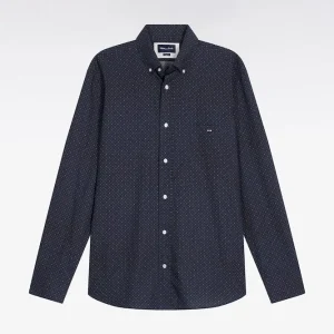 Alternative view of Chemise en coton marron à micro-motifs coupe droite