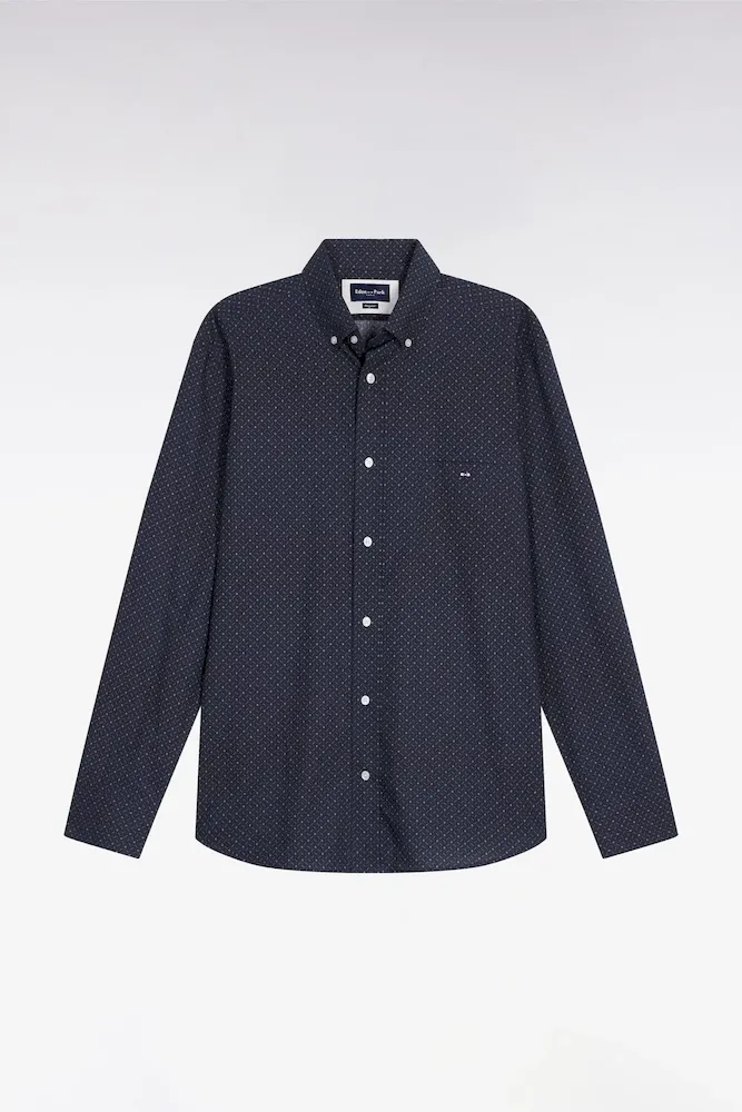 Chemise En Coton Marron à Micro-motifs Coupe Droite