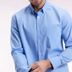 Chemise en coton ciel à coudière imprimées coupe droite