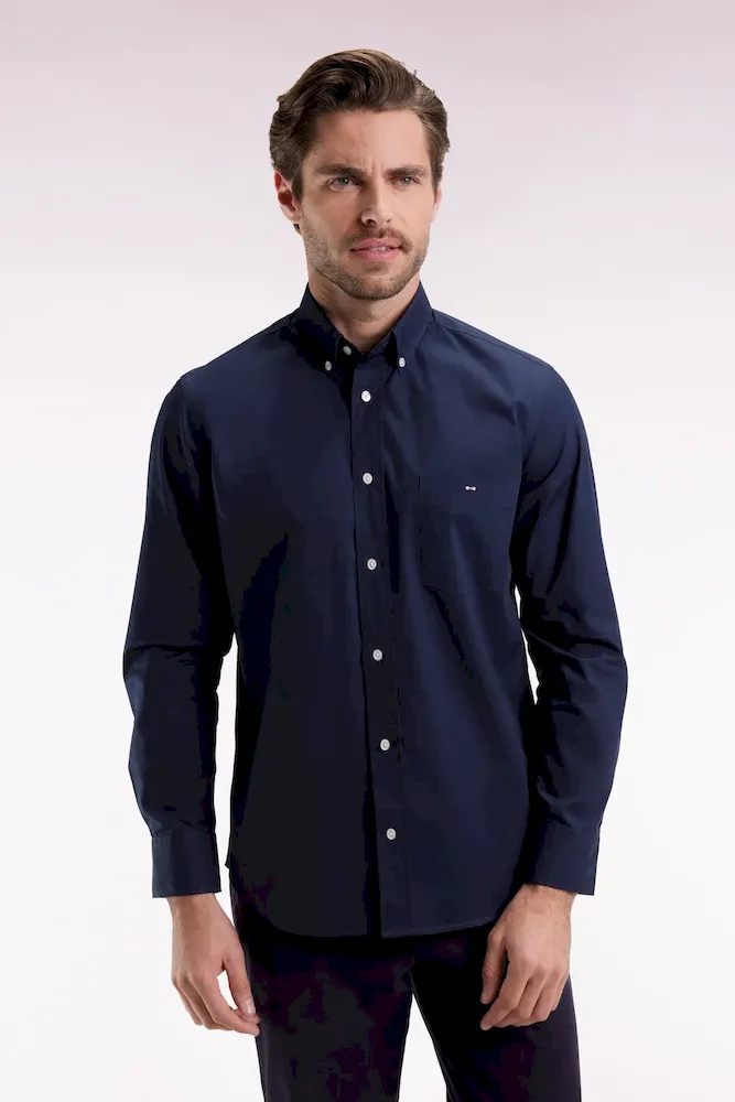 Chemise en coton marine à coudière imprimées coupe droite – Bild 3