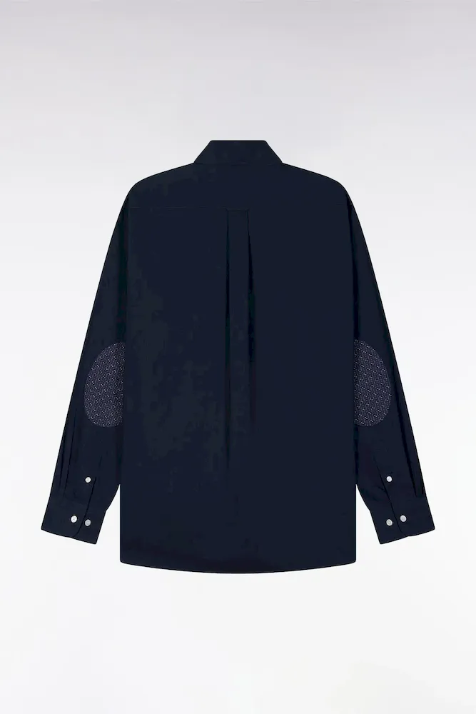 Chemise En Coton Marine à Coudière Imprimées Coupe Droite