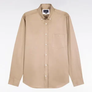 Alternative view of Chemise en coton piqué beige coupe droite