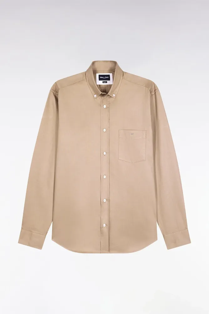 Chemise En Coton Piqué Beige Coupe Droite