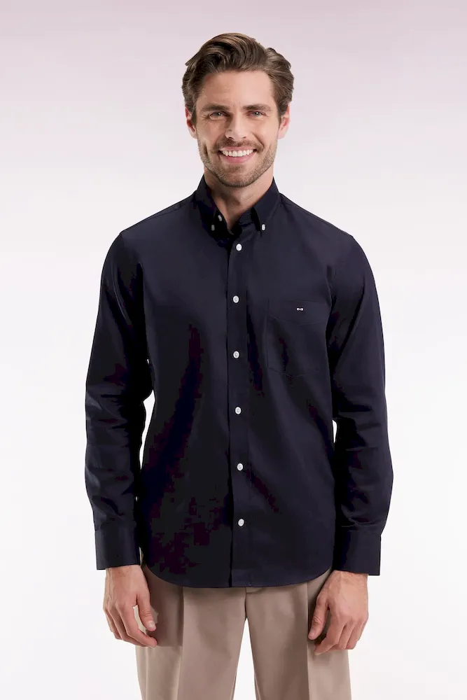 Chemise en coton piqué marine coupe droite – Bild 3