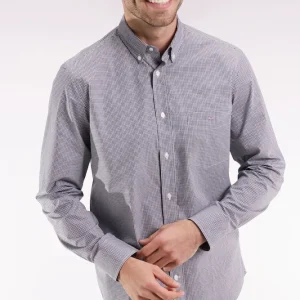 Chemise vichy en popeline de coton marine coupe droite