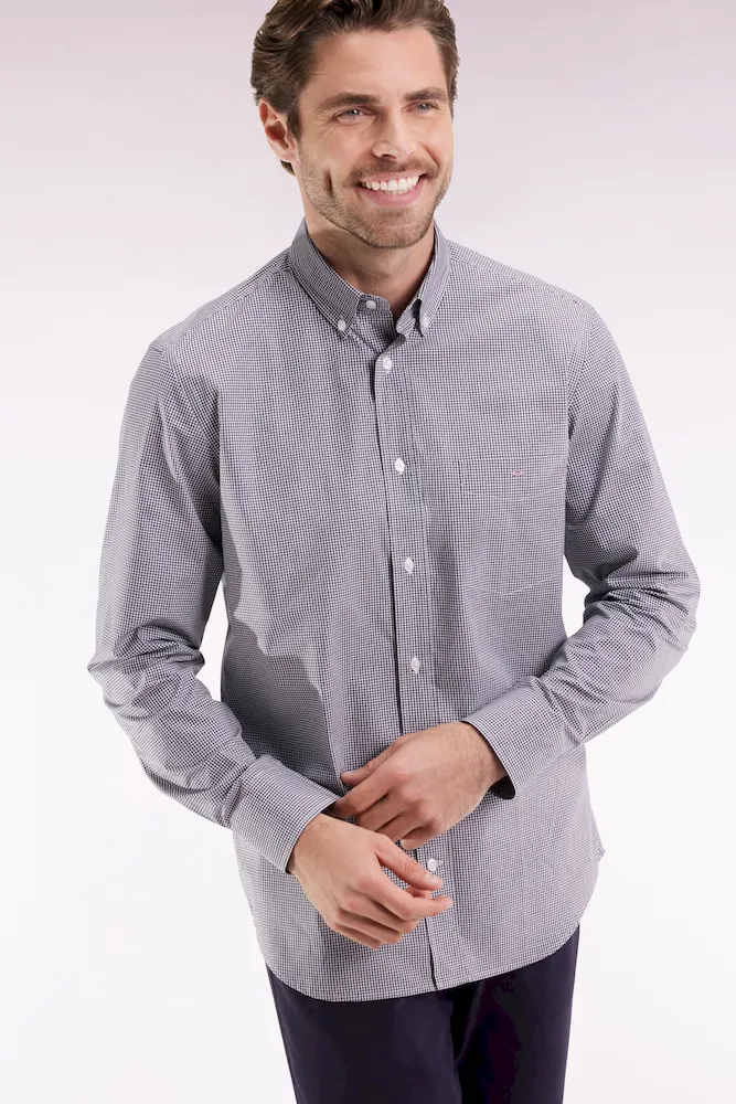 Chemise vichy en popeline de coton marine coupe droite