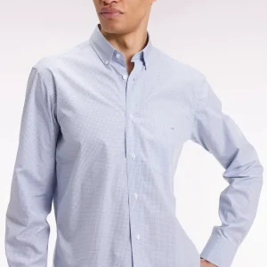 Chemise vichy en popeline de coton bleue coupe droite