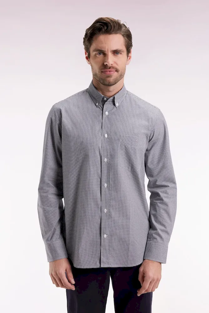 Chemise vichy en popeline de coton marine coupe droite – Bild 3