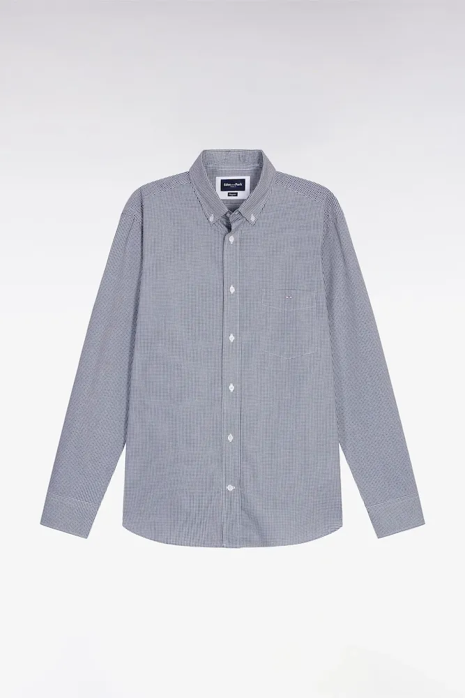 Chemise Vichy En Popeline De Coton Marine Coupe Droite