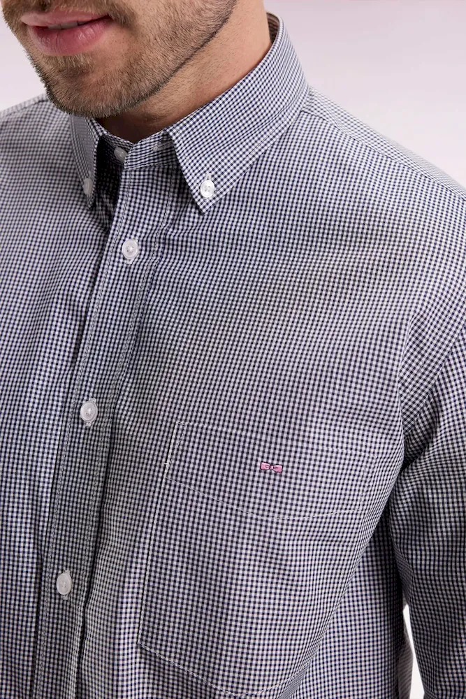 Chemise vichy en popeline de coton marine coupe droite – Bild 4