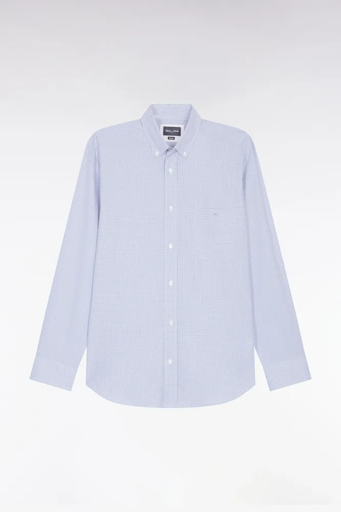 Chemise Vichy En Popeline De Coton Bleue Coupe Droite