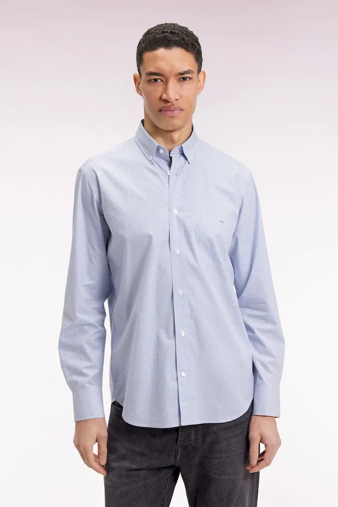 Chemise vichy en popeline de coton bleue coupe droite – Bild 3