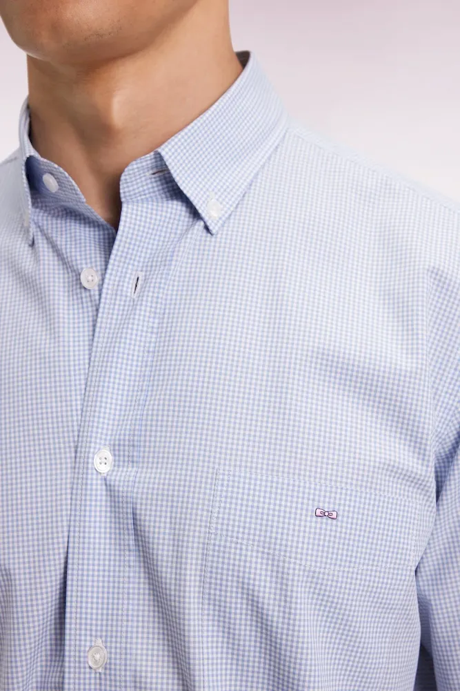 Chemise vichy en popeline de coton bleue coupe droite – Bild 4