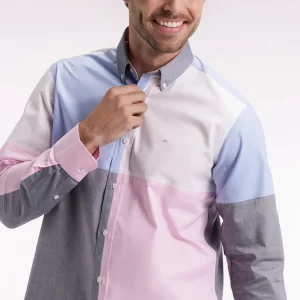 Chemise en coton à motif quatre couleurs coupe droite