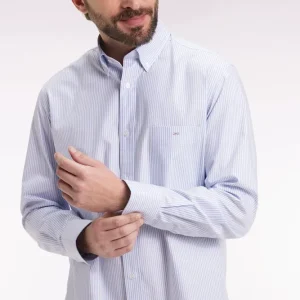 Chemise rayée en coton ciel coupe droite