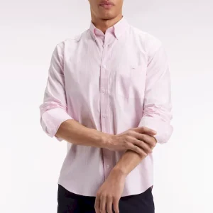 Chemise rayée en coton rose coupe droite