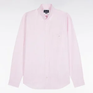 Alternative view of Chemise rayée en coton rose coupe droite