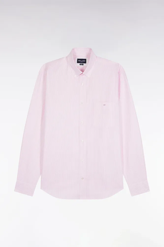 Chemise Rayée En Coton Rose Coupe Droite