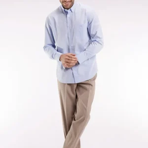 Chemise en coton ciel à micro-motifs jacquard coupe droite