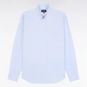 Alternative view of Chemise en coton ciel à micro-motifs jacquard coupe droite