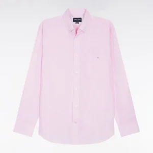 Alternative view of Chemise en coton rose à micro-motifs jacquard coupe droite