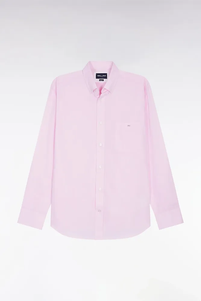 Chemise En Coton Rose à Micro-motifs Jacquard Coupe Droite