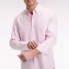 Chemise en coton rose à micro-motifs jacquard coupe droite