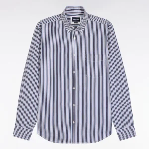 Alternative view of Chemise en coton marine à rayures contrastées coupe droite