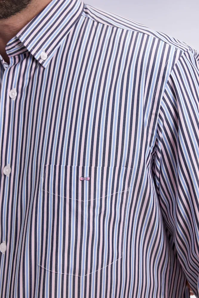 Chemise en coton marine à rayures contrastées coupe droite – Bild 4