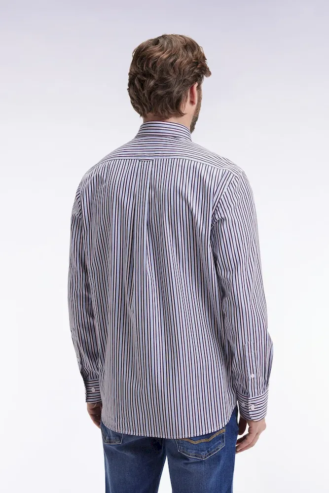 Chemise en coton marine à rayures contrastées coupe droite – Bild 5