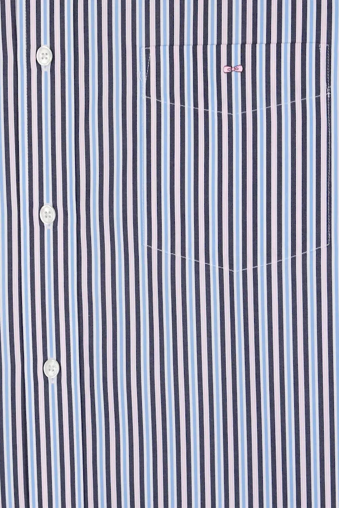 Chemise en coton marine à rayures contrastées coupe droite – Bild 6