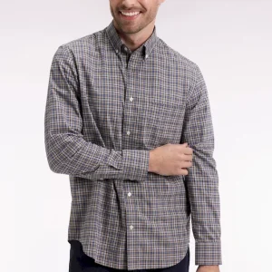 Chemise à carreaux en coton beige coupe droite