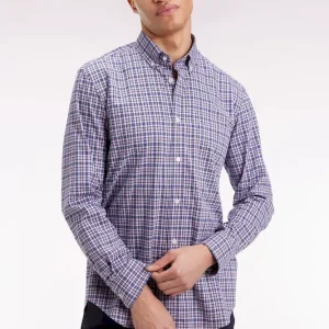 Chemise à carreaux en coton rose coupe droite