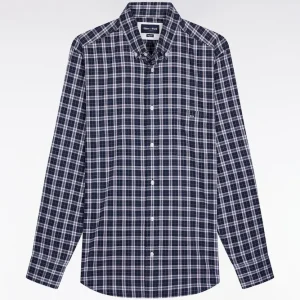 Alternative view of Chemise à carreaux en coton marine et rose coupe droite