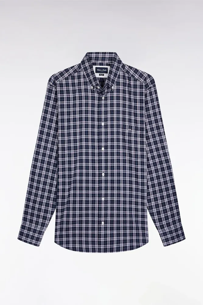 Chemise à Carreaux En Coton Marine Et Rose Coupe Droite
