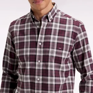 Chemise à carreaux en coton bordeaux coupe droite