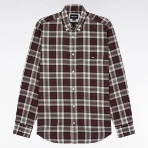 Alternative view of Chemise à carreaux en coton bordeaux coupe droite