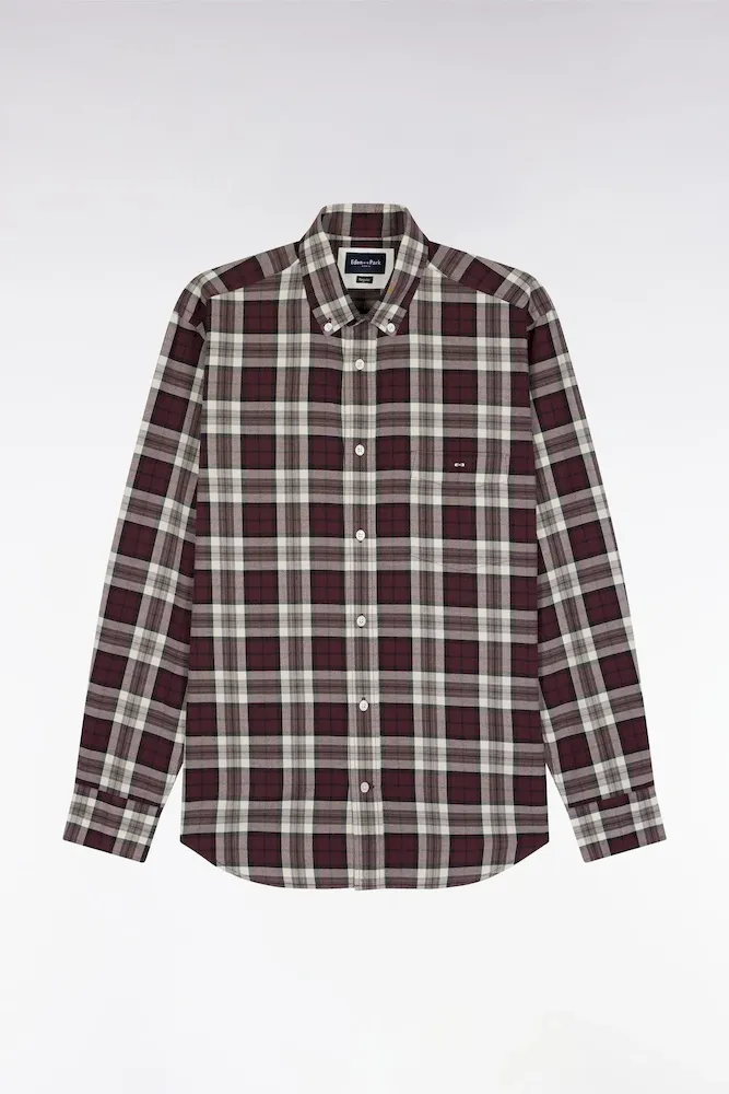 Chemise à Carreaux En Coton Bordeaux Coupe Droite