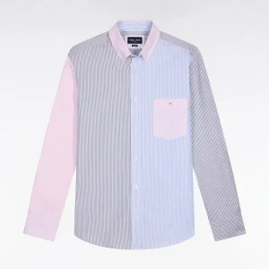 Alternative view of Chemise en twill de coton à rayures trois couleurs coupe droite