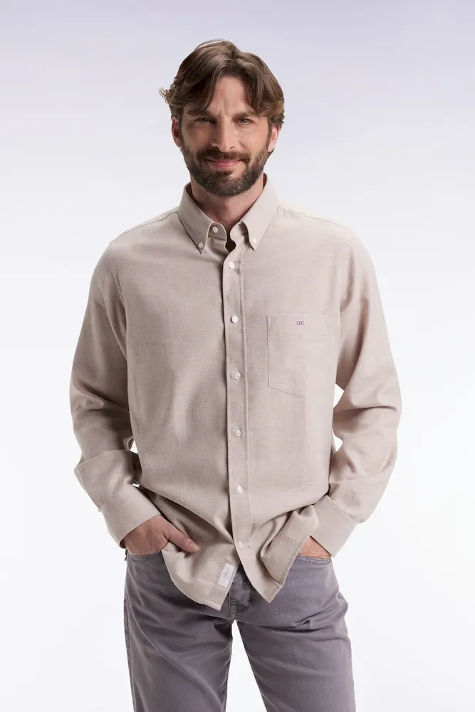 Chemise en flanelle beige coupe droite
