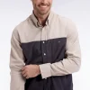 Chemise en flanelle tricolore marine et beige coupe droite