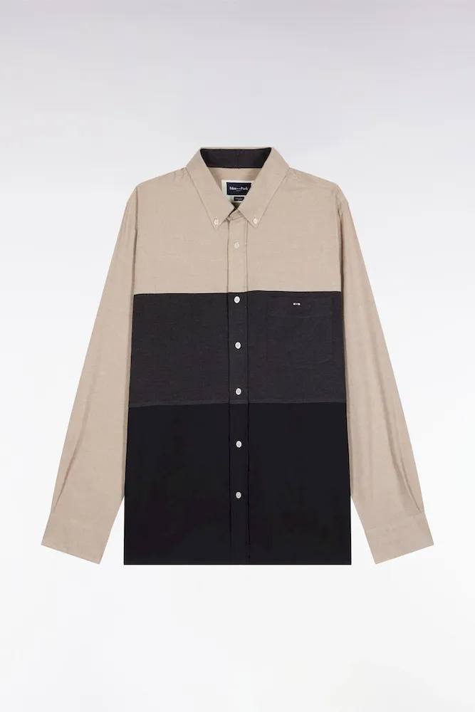 Chemise En Flanelle Tricolore Marine Et Beige Coupe Droite