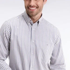 Chemise en coton Pima à rayures bleues et blanches