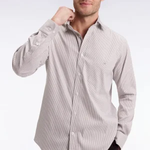 Chemise rayée en coton Pima biologique stretch beige