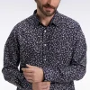 Chemise en coton marine imprimé floral coupe droite