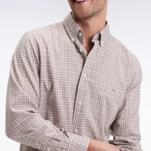 Chemise en coton à carreaux beige coupe droite